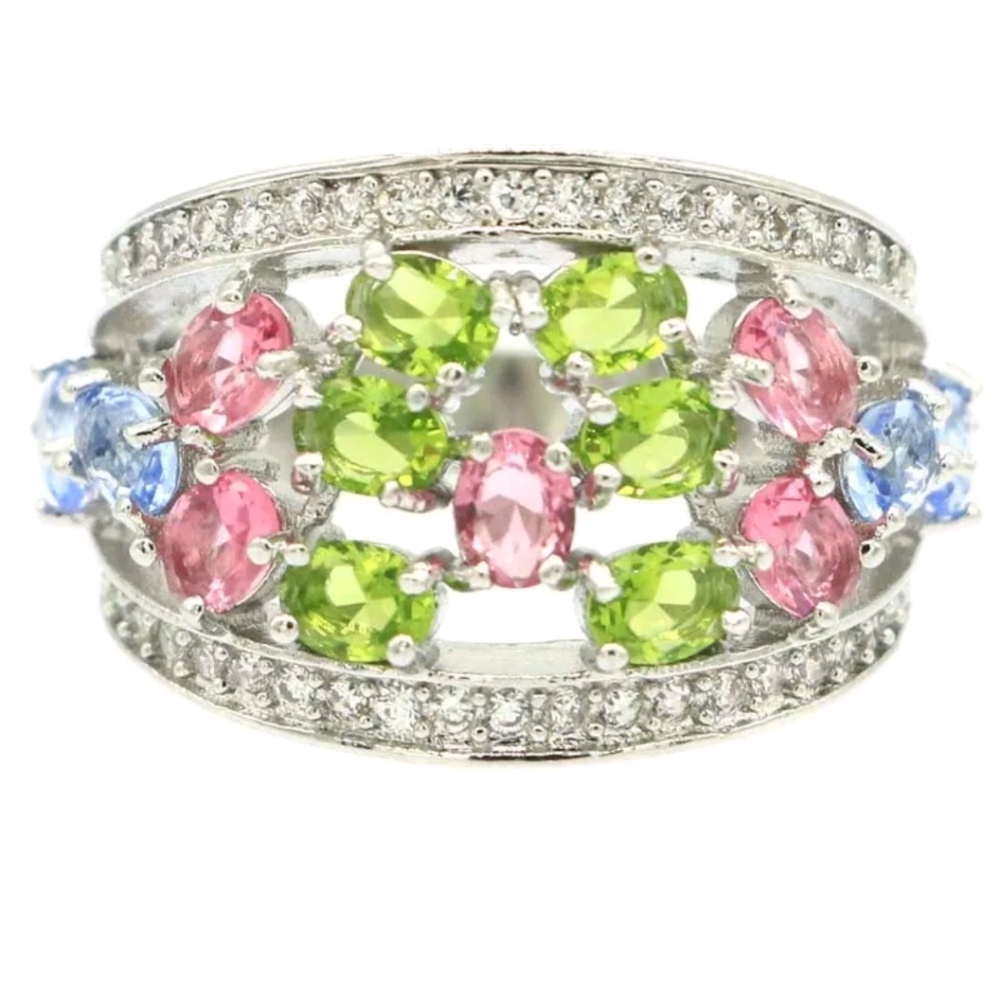 New size 7 multi color cz sterling silver ring